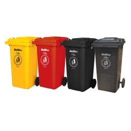 multipro cleaning waste bin wb-120 tp 0.120.000.0BK 0.120.000.0GN 0.120.000.0GY 0.120.000.0RD 0.120.000.0YW tempat sampah plastik 120 liter dengan roda multimayaka multi mayaka